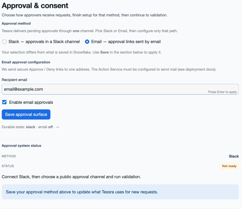 Approval and consent screen with Email selected